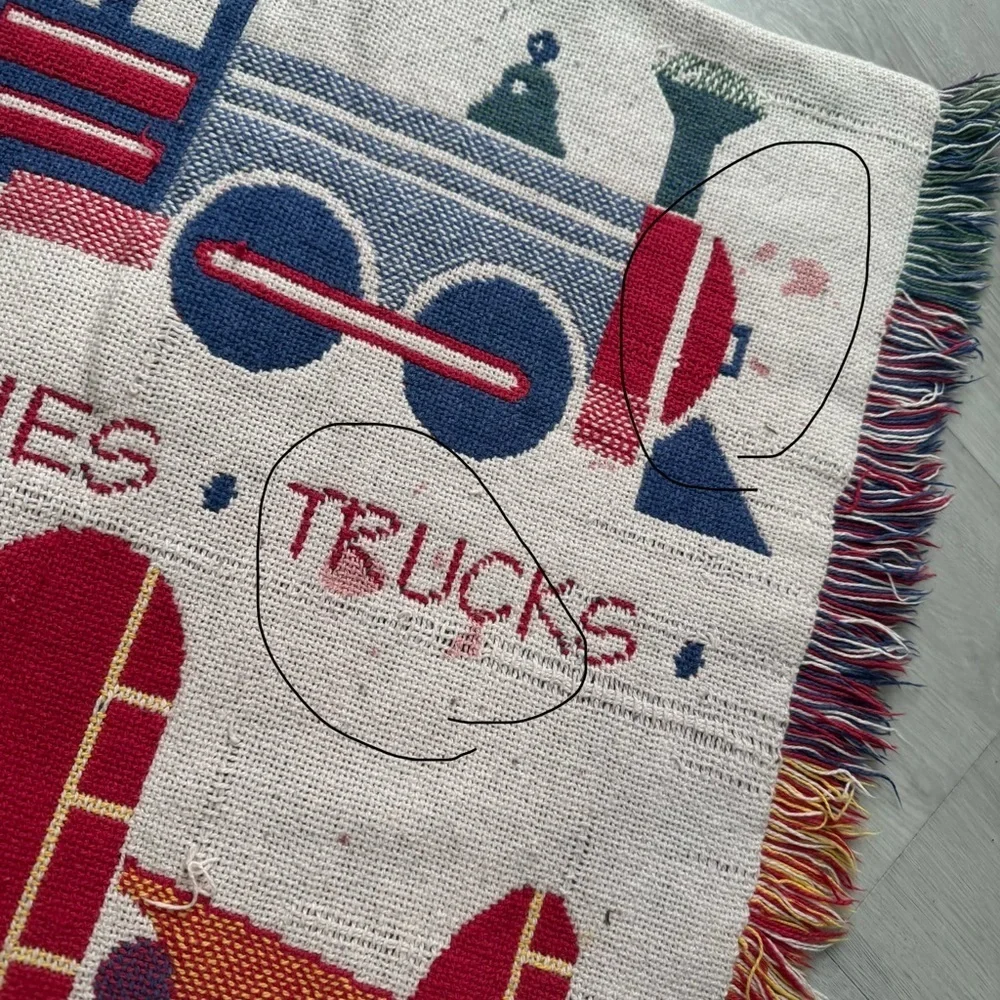 Pottery Barn Kids Vintage Woven Tapestry Throw Blanket Patterned Design Trains,